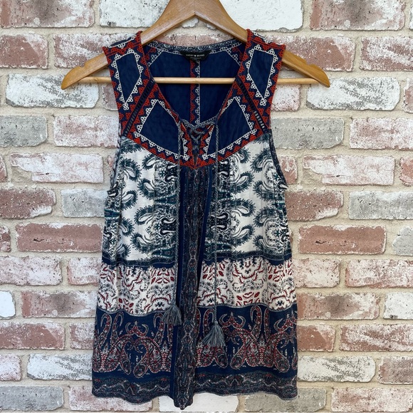 Lucky Brand Tops - Lucky Brand Sleeveless Top | Size S/P  | Tie Tassels | Blue Pattern Boho